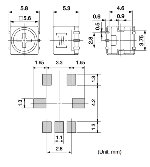 Technische Zeichnung - Murata Electronics FSDVA Variable Spulen zur Oberflächenmontage